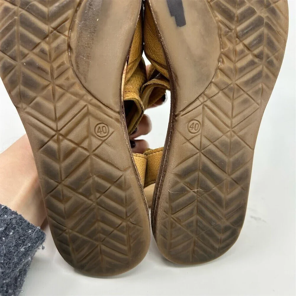 Miz Mooz Fifi Sandals Womens Yellow Studded Ankle Strap Open Toe Flat Size 40